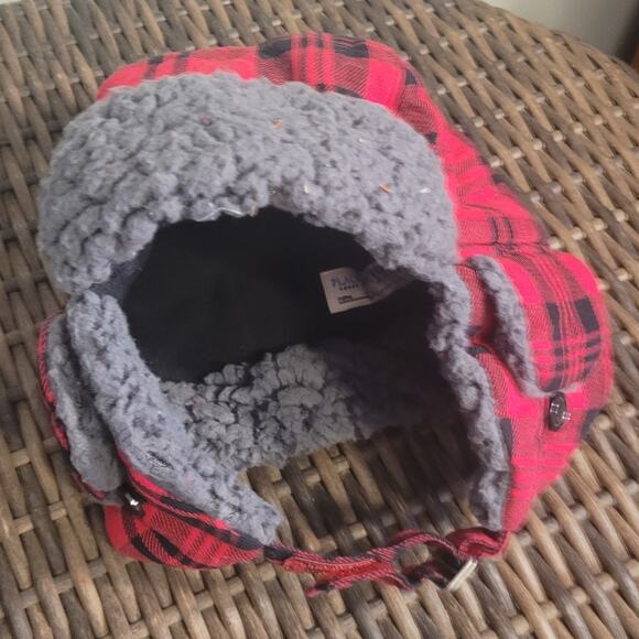 CHILDRENS PLACE Kids Trapper Hat Sz S/M 4/7 Red Plaid Sherpa Lined Winter - Picture 6 of 8